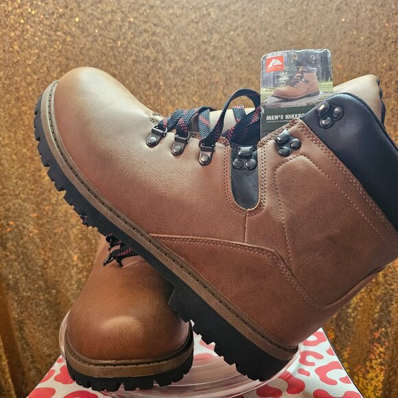 J OZARK TRAIL Red Lace Brown Waterproof Leather Hiking Boots Men's Size 13 NWT - Picture 2 of 11